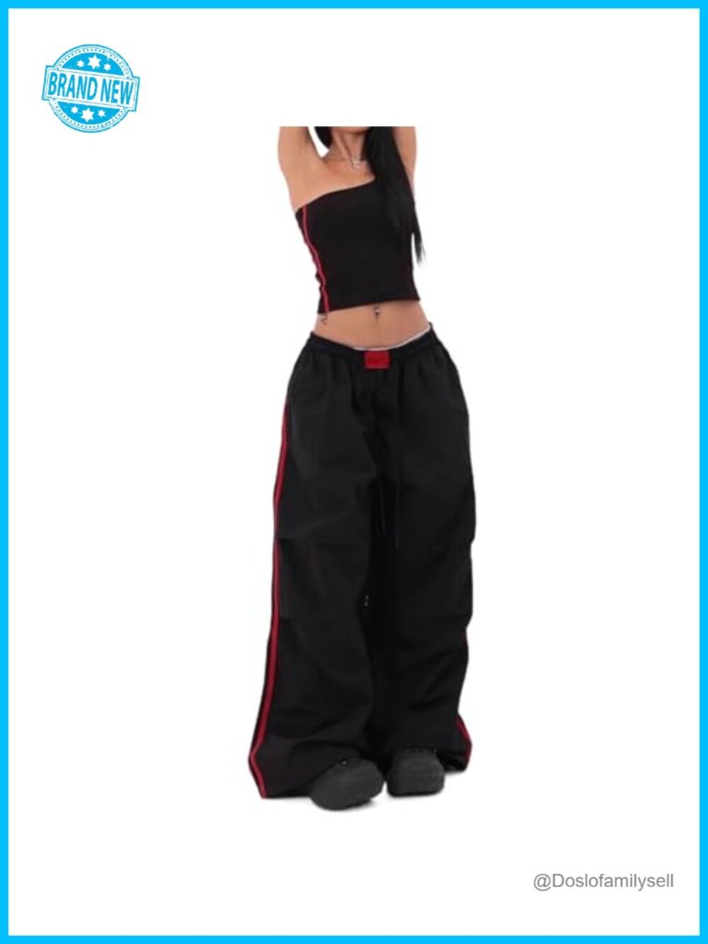 Drawstring Adjustable Hem Wide Leg Cargo Parachute Pants Lightweight